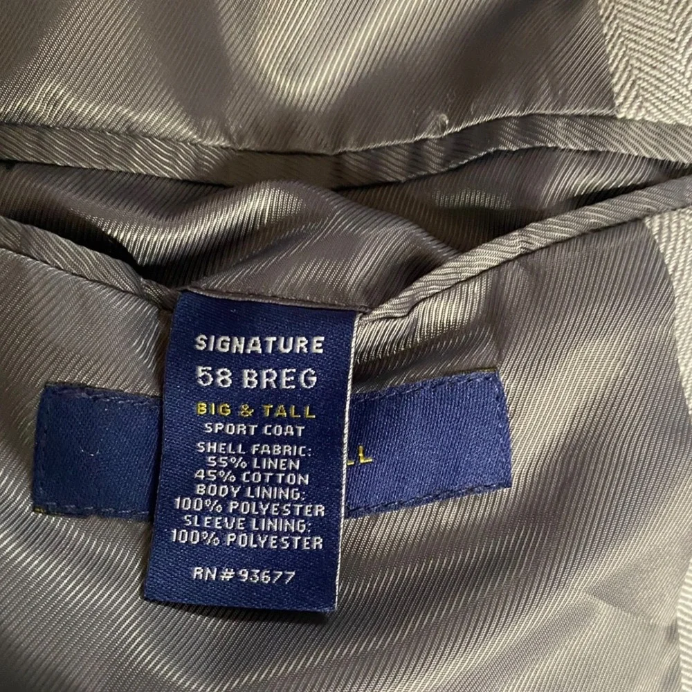 Stafford Signature Mens 58 Big & Tall Grey Herringbone Linen Cotton Sport Coat